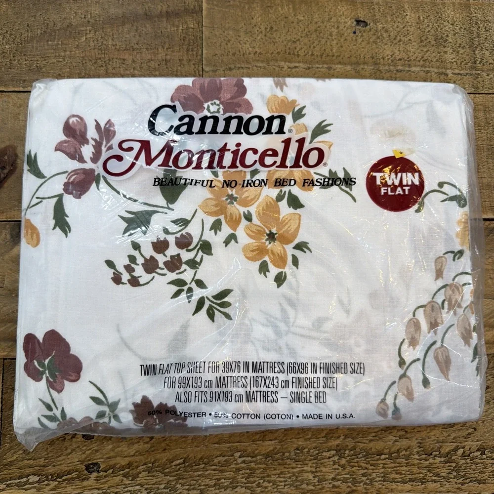 Vintage Cannon Monticello Twin Flat Sheet Floral Sealed Muted Colored Flowers